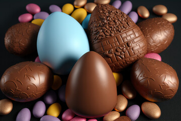 Wall Mural - Chocolate Easter Eggs. Delicious. Tasty. Generative AI.