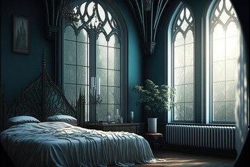 Poster - 4K resolution or higher, guest bedroom in victorian gothic style. Generative AI Technology