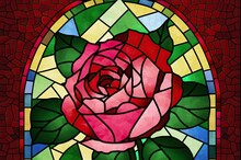 4K Resolution Or Higher, Rose, Color Mosaic-Deco-Art Nouveau. Generative AI Technology