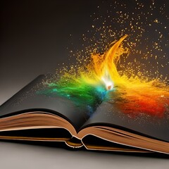 open book with flame light