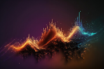 Poster - digital scene that is abstract and has moving particles. background in technology or cyber. generati