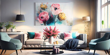 Pastel-colored Modern Living Room With Spring Floral Designs Throughout For The Spring Season
