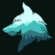 Mountain wolf silhouette illustration vector