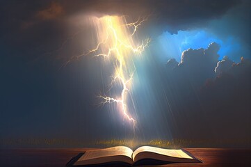 Wall Mural - Stormy sky and bible created with generative AI technology.