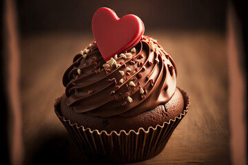 Poster - Close up of a delectable cupcake for Valentine's Day. Generative AI