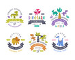 Dino Island and Dino Park Family Entertainment Emblem with Funny Dinosaurs as Cute Prehistoric Creature and Comic Jurassic Predator Vector Set