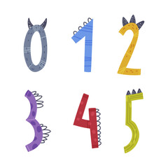 Wall Mural - Dinosaur Number or Numeral with Spikes Isolated on White Background Vector Set