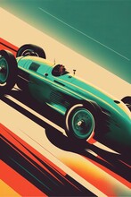 A Conceptual Poster Capturing The Essence Of Historic Grand Prix Vintage Car Racing, A Nostalgic Theme. Copy Space For Text. AI Generative Digital Design. 