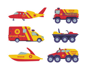 Canvas Print - Rescue Equipment with Specialized Machine and Emergency Vehicle for Urgent Saving of Life Vector Set