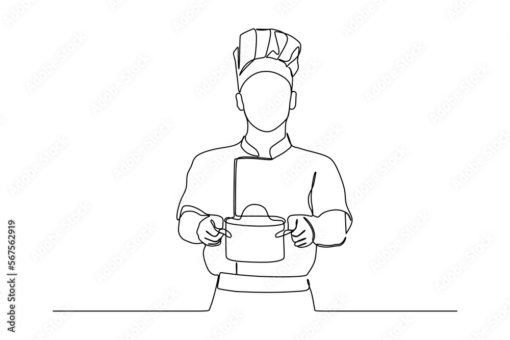 continuous line drawing of chef cooking Stock Vector | Adobe Stock