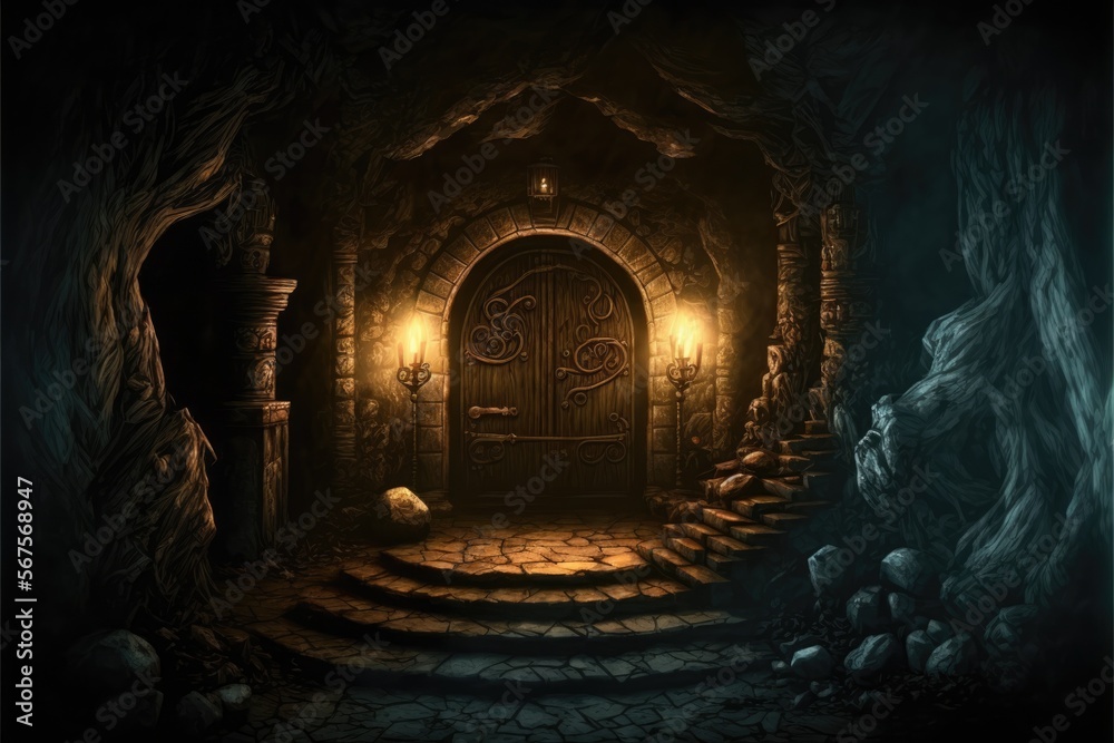 underground lair or dungeon, abandoned cellar ruins for fantasy