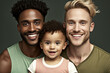 Happy biracial gay family with child, Generative Ai