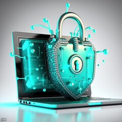 Canvas Print - Digital padlock icon, a cyber security network, and data protection technologies. Online internet approved access to protect against cyber, Generative AI