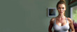 © MMPhoto21 - Beautiful fit and muscular woman exercising in home, generative AI