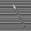 Hypnotic optical vector illustration. Multidimensional sea waves with sup board drifting through.