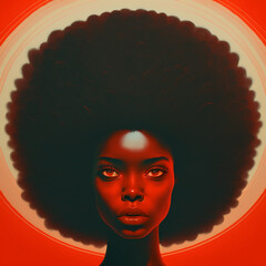 Wall Mural - Black hair of beautiful afro woman listening to music, fictional person. AI generated image