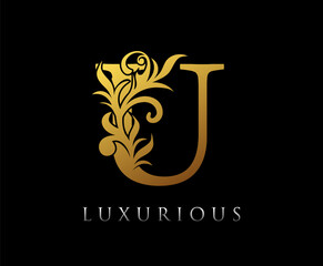 Golden U Luxury Logo Icon, Vintage Swirl U Letter Logo Design..