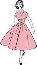 Vector Fashion Image Young Woman In Retro Vintage 1950s Dress