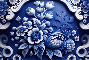 Wall Mural - The traditional Gzhel craft is celebrated in a background that captures the essence of this distinctive blue and white porcelain