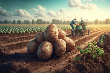 Wall Mural - Field of fresh organic potatoes. Generative AI.