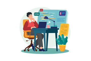 Wall Mural - A young programmer coding on the laptop