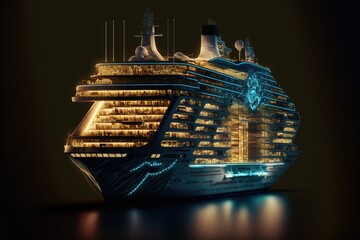 Wall Mural - Luxury Cruise Ship at night. Generative AI.