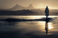 Christ Walking On Water, Jesus Walk On Water Sea Of Galilee. Generative AI