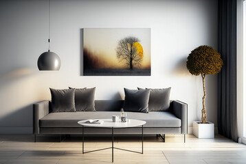 Modern bright home living room interior, background, 3d render Generative AI