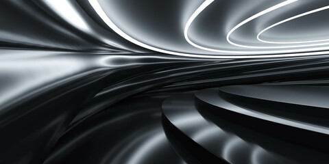 Poster - black minimalistic studio environment with bright lights and reflections 3d render illustration