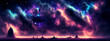 © Kai Köpke - Futuristic colorful science fiction landscape  with galaxies in the sky. Generative AI