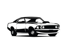 Ford Mustang 429 Silhouette Vector Side View Isolated White Background. Best For Logos, Badges, Emblems, Icons, Stickers And Old Auto Transport Industry.