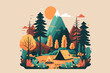Camping in the forest. Vector illustration in flat design style.