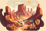 Fototapeta  - grand canyon. Desert landscape with mountains and river. Vector illustration in flat style