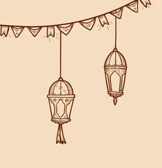 Wall Mural - hanging sketch style of ramadhan lights lantern vector design element illustration