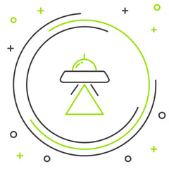 Poster - Line UFO flying spaceship icon isolated on white background. Flying saucer. Alien space ship. Futuristic unknown flying object. Colorful outline concept. Vector