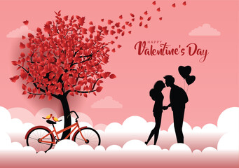 happy Valentine's Day Poster or banner with black couples. vector illustration design