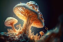Abstract Illustration Of Mushroom Fungus Hypha Mycelium Tendrils, Scary Horrific Creatures, Generative Ai