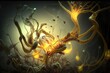 abstract illustration of cordyceps fungus hypha mycelium tendrils, scary horrific creatures, generative ai