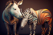 Illustration Of Two African Zebras Made With Artificial Intelligence