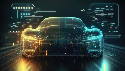 Leinwandbilder - Hologram Auto in HUD UI style. Futuristic car service. AI