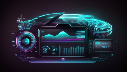 Poster - Diagnostic Auto in HUD style. Car service in the style of HUD, Cars infographic ui, analysis and diagnostics. Generative AI