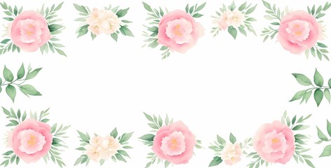 Wall Mural - Watercolor floral frame border, wedding invitation card, romantic events, floral wallpaper, made with generative ai