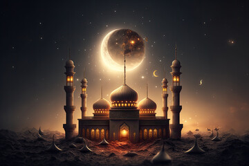 Wall Mural - ramadan background 3d rendering. Generative Ai