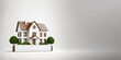 © Demolab - House on the Floor. Real Estate Banner Concept. Front View with White Background. Generative AI.