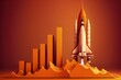 © Deivison - Rocket ship illustration with bar chart, orange background. Generative AI