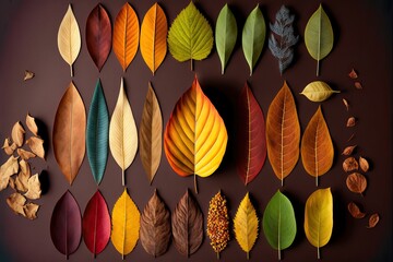 Wall Mural - 4K resolution or higher, knolling colorful autumn leaves. Generative AI Technology