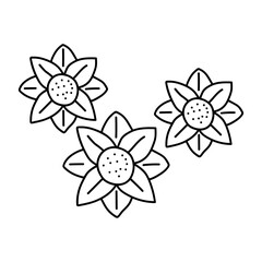 Wall Mural - Flowers icon. Hand drawn simple black outline vector illustration clip art in doodle style, isolated on white background