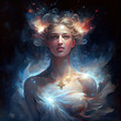 Greek goddess fantasy with cosmos, Generative AI