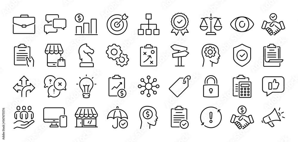 Business and marketing related editable stroke outline icons set ...