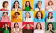 © master1305 - Collage made of many different people. Men and women posing with diverse emotions over multicolored studio background. Concept of human emotions, facial expression, youth, lifestyle.